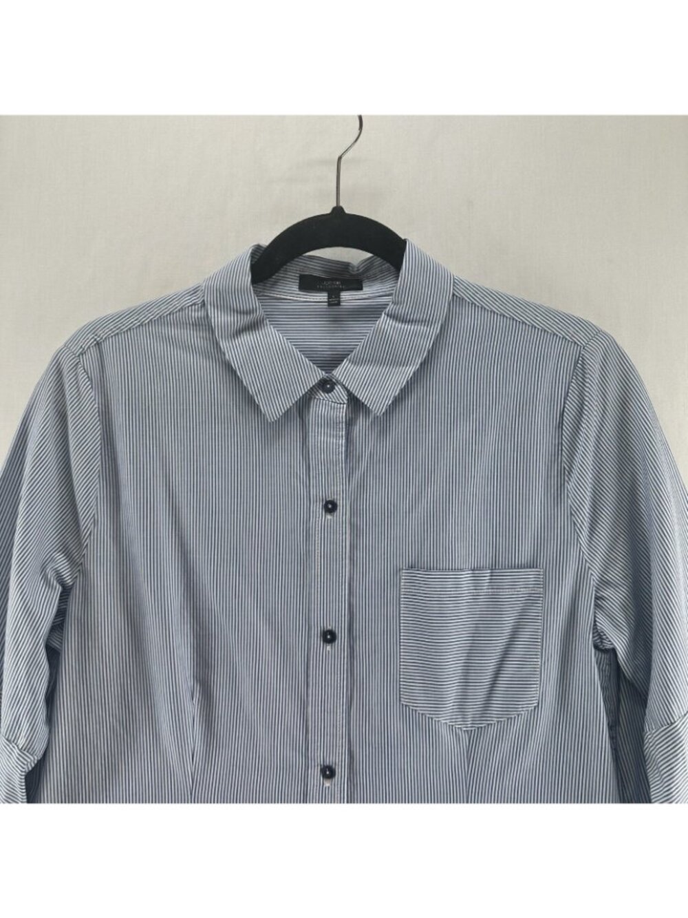 Joes Jeans Shirt Dress Women L Bell Sleeve Button Up Collared Striped Blue White - Picture 3 of 14